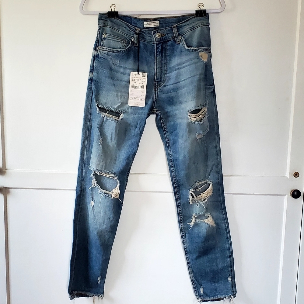 NWT Zara Women Distressed Premium Denim Cotton Jeans size 2